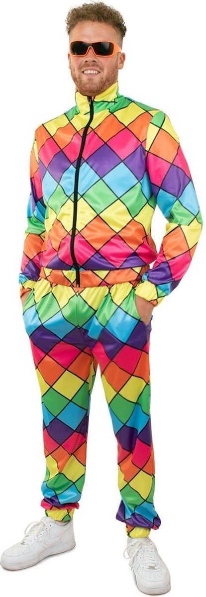 Jaren 80 & 90 Kostuum | Jaren 80 Trainingspak Multicolor Ruit Heren | Man | Large | Carnaval kostuum | Verkleedkleding